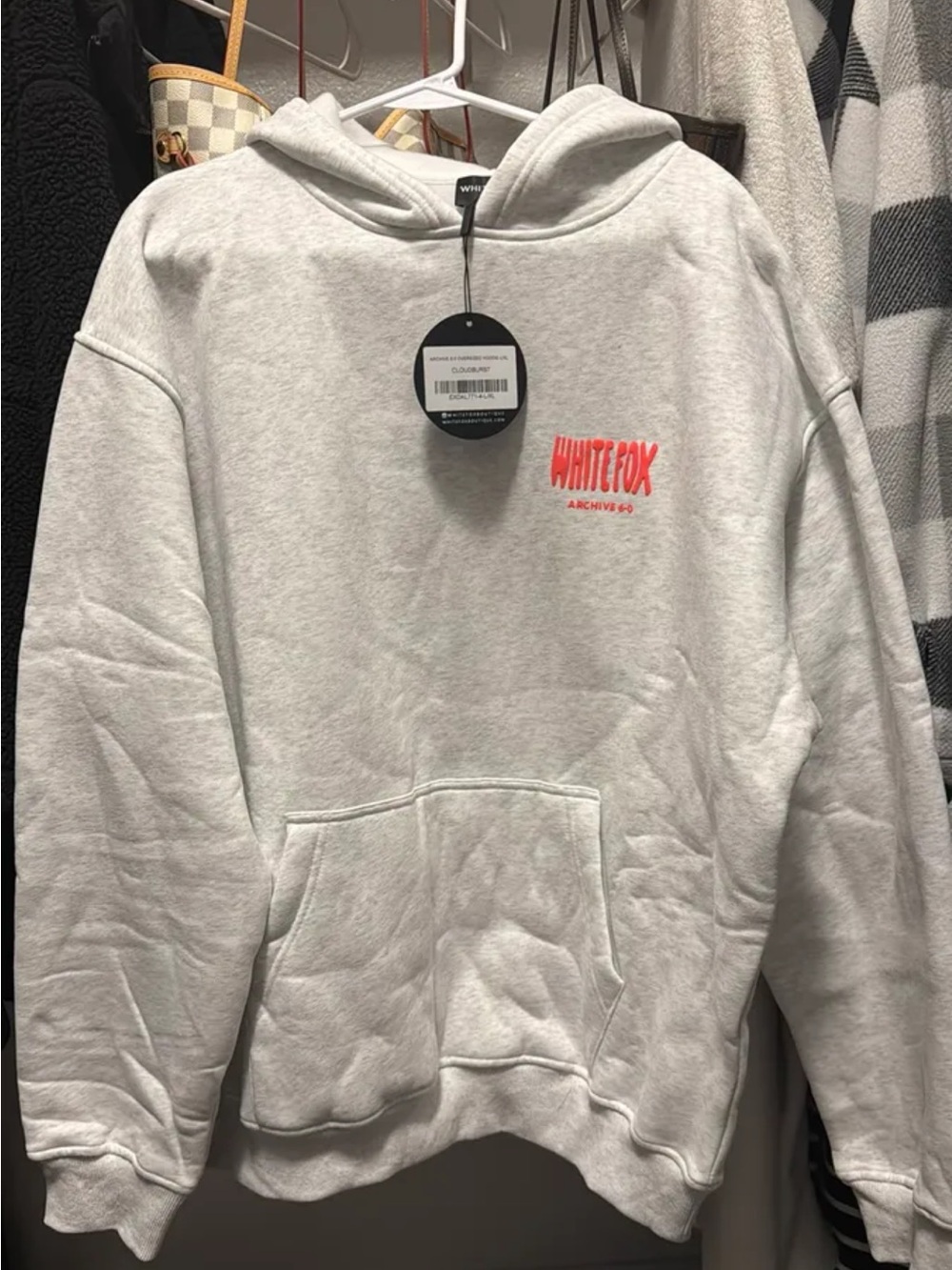 White Fox Boutique Light Gray Hoodie with Pink Logo - Men's Zip Up Style